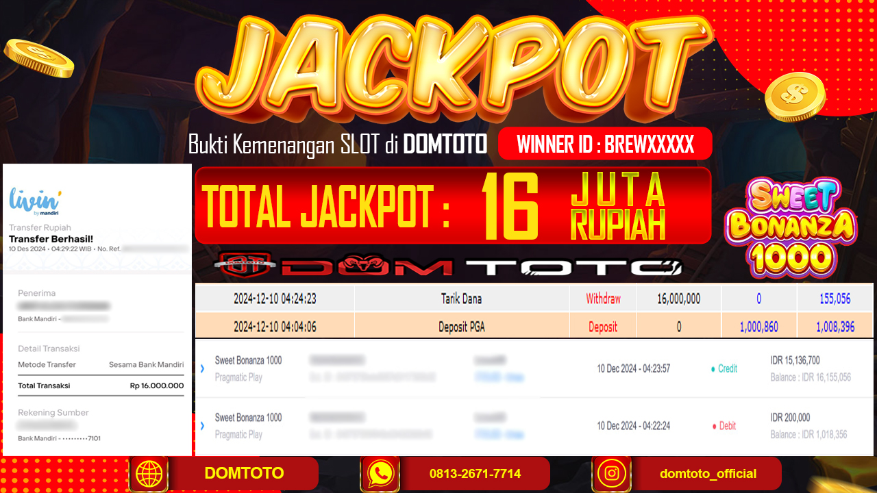 JACKPOT SLOT SWEET BONANZA 1000 10 DESEMBER 2024 